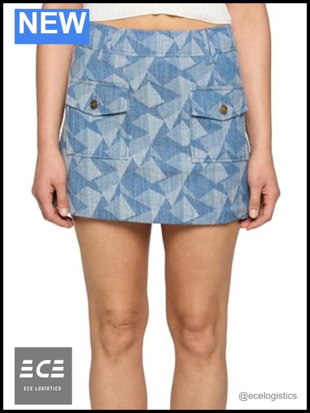 Ramy Brook Kory Skirt Wear to Work Geometric Patch Pocket Polyester Mid Rise